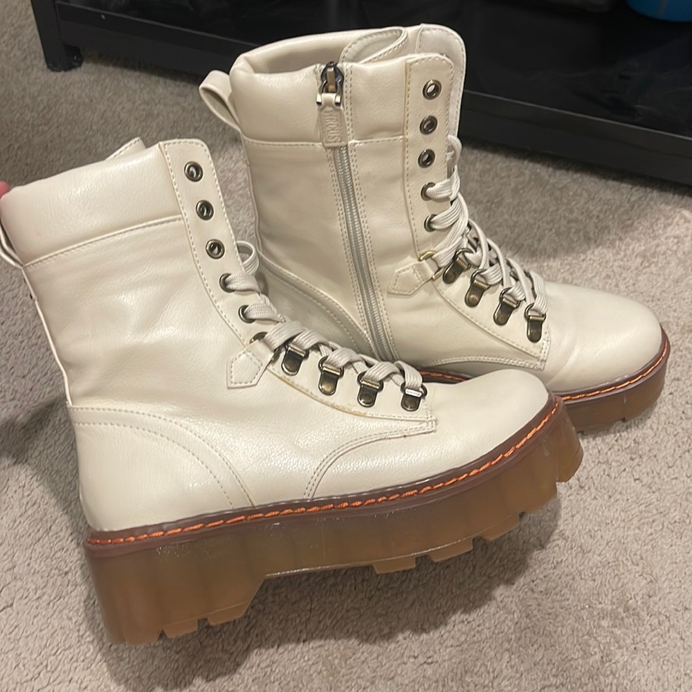 Platform white cream boots
